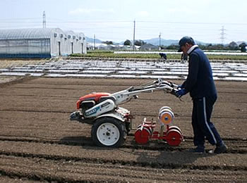 管理機けん引式播種機（TTA -8）による播種